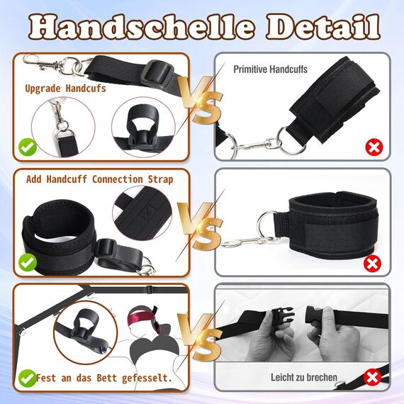 BDSM Bondage-Set für Paare: Extrem stabiles Fesselset mit Bettfesseln, Handschellen, Augenbinde und verstellbaren Bettgurten – 1-Minute-Schnellinstallation für aufregende Spiele