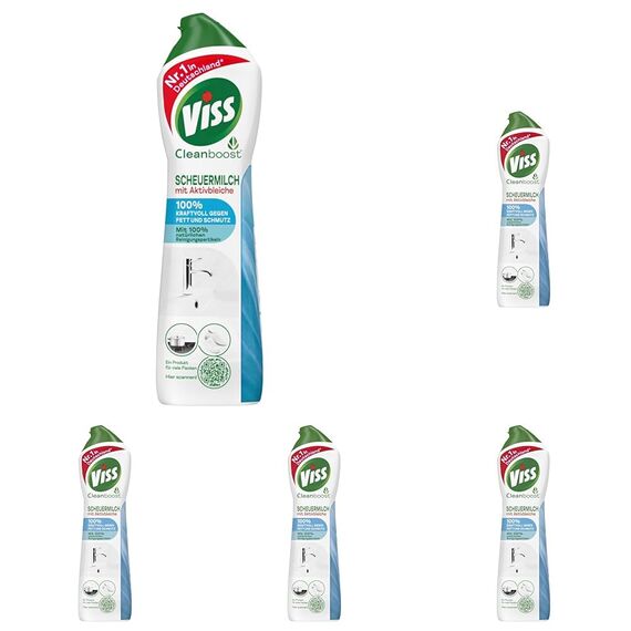 Viss Scheuermilch mit Aktivbleiche effektives Reinigungsmittel mit 100% natürlichen Reinigungspartikeln 500 ml 1 Stück (Packung mit 5)