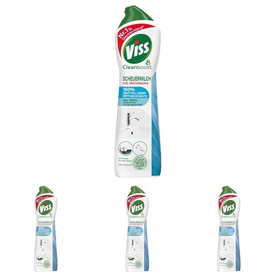 Viss Cleanboost Scheuermilch mit Aktivbleiche effektives Reinigungsmittel 100% kraftvoll gegen Fett und Schmutz mit 100% natürlichen Reinigungspartikeln 500 ml (Packung mit 4)