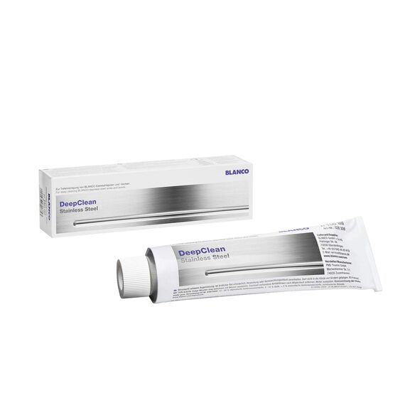 BLANCO DeepClean Stainless Steel | Reinigungsmittel und Pflegemittel für Edelstahlspülen | Profireiniger für saubere Küchen | 150ml Tube | Abperleffekt | entfernt Kratzer von Edelstahl