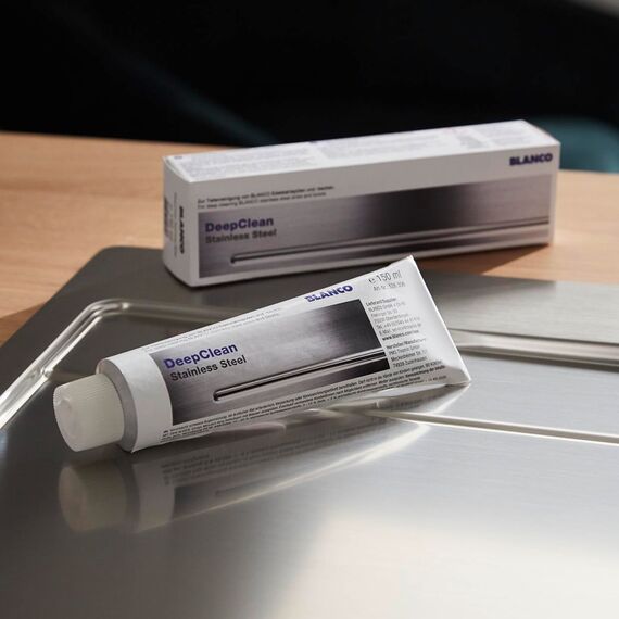 BLANCO DeepClean Stainless Steel | Reinigungsmittel und Pflegemittel für Edelstahlspülen | Profireiniger für saubere Küchen | 150ml Tube | Abperleffekt | entfernt Kratzer von Edelstahl (Packung mit 2)