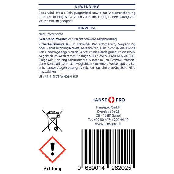 HANSE PRO Soda, 3 x 1000 g I Pulver I Natürliches Hausmittel I Effektives Reingungsmittel I Wasserenthärter I Waschmittel I Wasch-Soda I Reines Soda