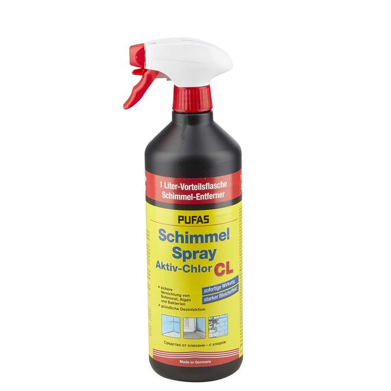 Pufas 5404000 Schimmelspray Antischimmelspray zum schnellen und gründlichen Entfernen von Schimmel, Grünbelägen, Stockflecken, Bakterien und Algen, 1L