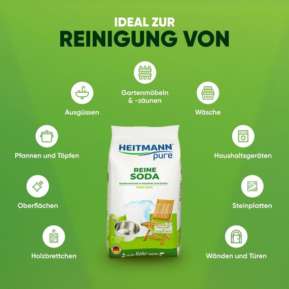 HEITMANN pure Reine Soda | Natürliches Reinigungspulver für Haushalt, Wäsche & Garten | Vielseitiges Hausmittel gegen Fett, Schmutz, Flecken & Gerüche | 500 g