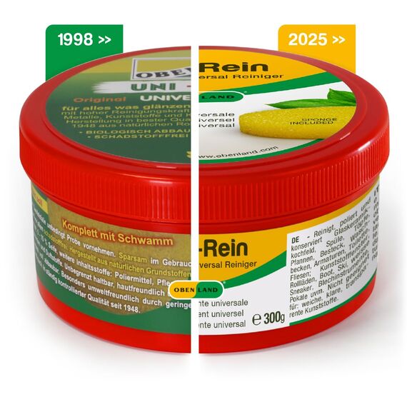 Obenland Uni-Rein öko Putzstein mit Schwämmen Vielseitiger Universalreiniger für, Küche, Bad, WC, Armaturen Fenster, Sneaker, Ceranfeld, 300 g