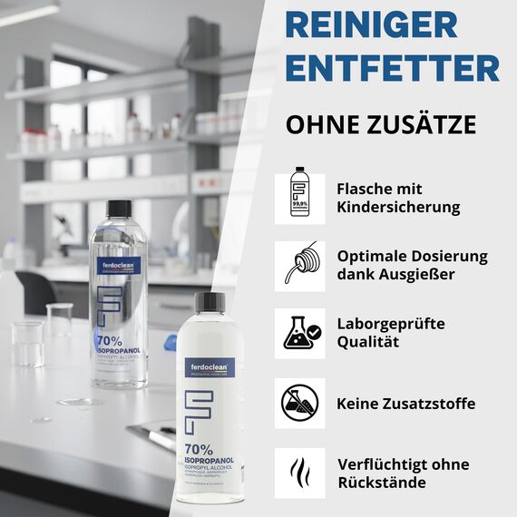 1000ml Isopropanol 70% Lösungsmittel Isopropylalkohol 70 Reiniger für Haushalt | Nagelcleaner | Lackreiniger | IPA 1L 2-Propanol | Fettentferner