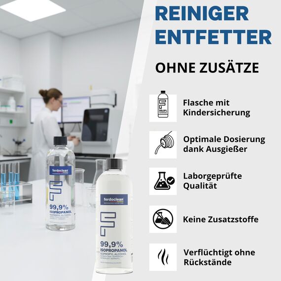 ferdoclean 99,9% Isopropanol 3000ml | 3L IPA 2-Propanol Isopropylalkohol Isopropyl | Reingungsmittel 3 x 1L