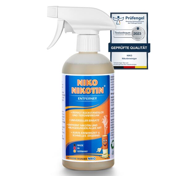 NIKO Nikotin® Multi-Surface Nikotinentferner 500ml – Kraftvoller Reiniger für Kunststoff, Fensterrahmen, Wände & mehr – Schnelle und effektive Entfernung von Ruß und Nikotin