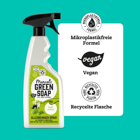 Marcel's Green Soap – Allzweckreiniger Spray Basilikum & Vetiver – Reinigungsspray – Umweltfreundlich – Vegan – Zu 99% biologisch abbaubar – 500 ml