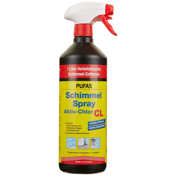 Pufas 5404000 Schimmelspray Antischimmelspray zum schnellen und gründlichen Entfernen von Schimmel, Grünbelägen, Stockflecken, Bakterien und Algen, 1L
