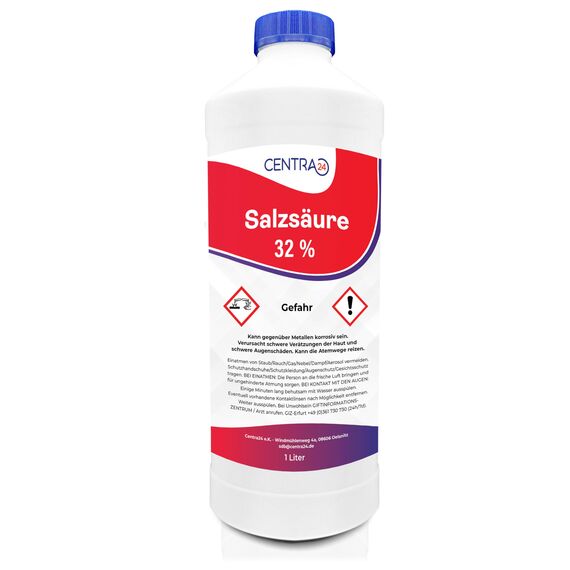Centra24 Salzsäure 32% 1 Liter, Chlorwasserstoffsäure, Reinigung, Allzweckreiniger, Labor, Experiment, HCl