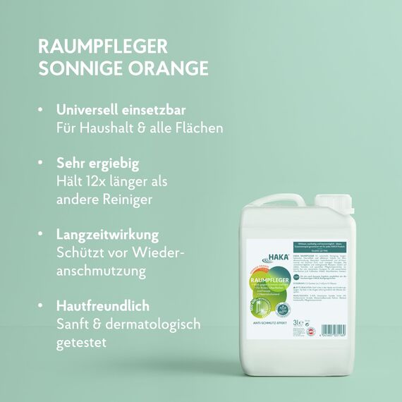 HAKA Raumpfleger Sonnige Orange Nachfüller, 3L, Allzweckreiniger für Böden & Oberflächen, hautfreundlich & ohne Mikroplastik, vegan, Orangenduft, strahlende Sauberkeit im ganzen Haus
