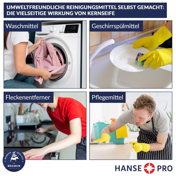 HANSE PRO Geraspelte Kernseife, 2 x 1000 g I Natürliches Hausmittel I ohne Palm-Öl, Farb- und Konservierungsstoffe I Nachhaltig I Seifenflocken