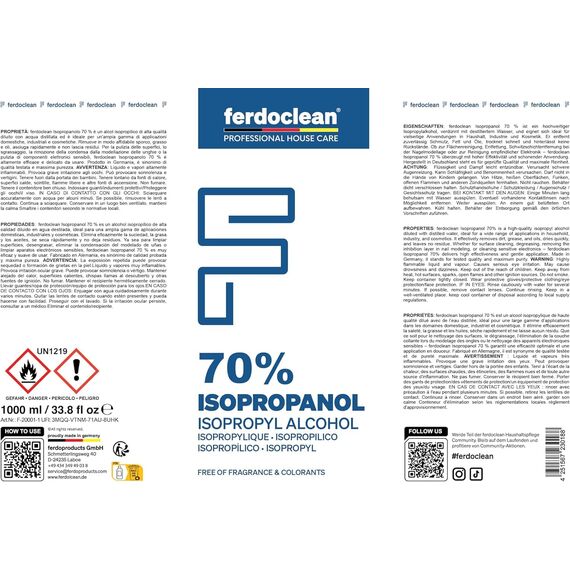 2000ml Isopropanol 70% Lösungsmittel Isopropylalkohol 70 Reiniger für Haushalt | Nagelcleaner | Lackreiniger | IPA 2L 2-Propanol | Fettentferner
