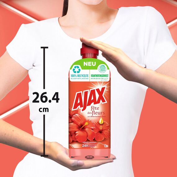 Ajax Allzweckreiniger Hibiskusblütenduft 12 x 1L - Multi-Oberflächen-Reiniger mit ätherischen Ölen