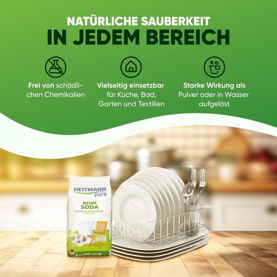 HEITMANN pure Reine Soda | Natürliches Reinigungspulver für Haushalt, Wäsche & Garten | Vielseitiges Hausmittel gegen Fett, Schmutz, Flecken & Gerüche | 500 g