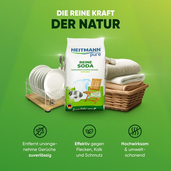 HEITMANN pure Reine Soda | Natürliches Reinigungspulver für Haushalt, Wäsche & Garten | Vielseitiges Hausmittel gegen Fett, Schmutz, Flecken & Gerüche | 500 g