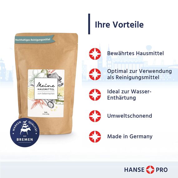 HANSE PRO Natron Pulver, 1 x 1000 g I Natürliches Hausmittel I hochwertige Lebensmittelqualität I Backsoda I Backpulver I Reingungsmittel I Wasserenthärter