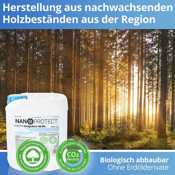 Nanoprotect Essigsäure | Inkl. Drucksprüher | Ideal als Reiniger und Entkalker | Für Haus und Garten | Premium Qualität – Made in Germany, 10 kg