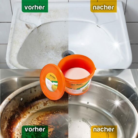Putzstein Obenland UNI-Rein Universalreiniger 1,5 kg inkl. 4 Schwämmen - Reinigungsstein für Küche, Bad, Fenster, Sneaker, Ceranfeld, Edelstahl, WC