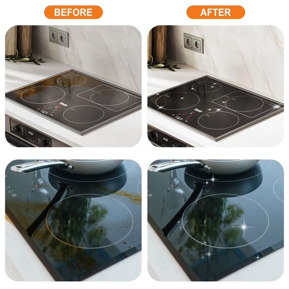 Meuvcol Ceranfeldreiniger Set, Glaskeramik Reiniger & Politur Nicht Scheuernd Für Cerankochfeld, Induktionsfeld, Backofen,induktionskochfeld,Herd Mit Ceranfeld Schwamm, Kochfeldschaber, glass (340ml)