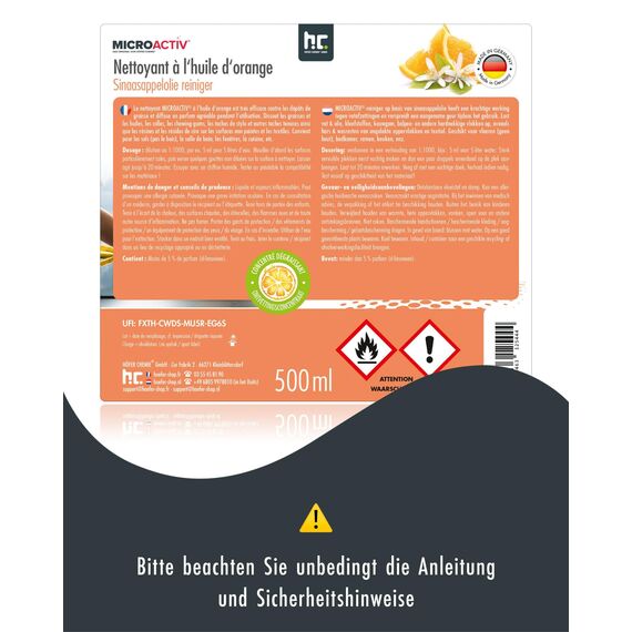 MICROACTIV Orangenöl Reiniger Konzentrat 2 x 500ml - Allzweckreiniger & Fettlöser mit frischem Orangenduft - Universalreiniger Made in Germany
