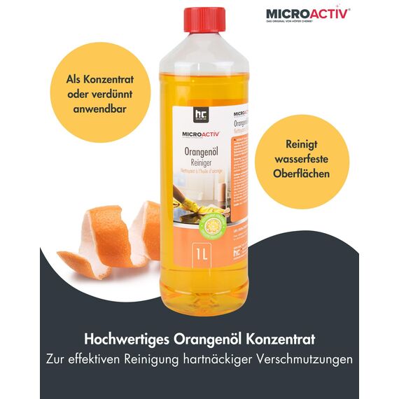 MICROACTIV Orangenöl Reiniger Konzentrat 6 x 1L - Allzweckreiniger & Fettlöser mit frischem Orangenduft – Universalreiniger Made in Germany