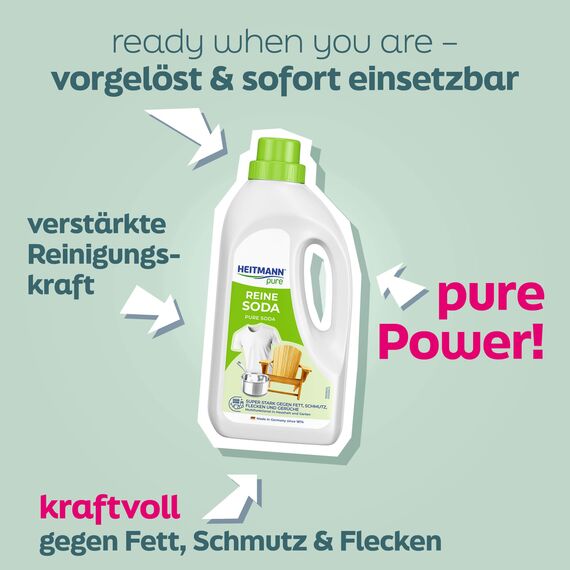 HEITMANN pure Reine Soda | Vielseitiger Reiniger für Fett, Schmutz, Flecken & Gerüche | Natürlich & umweltfreundlich | Für Haushalt & Garten | 1 L