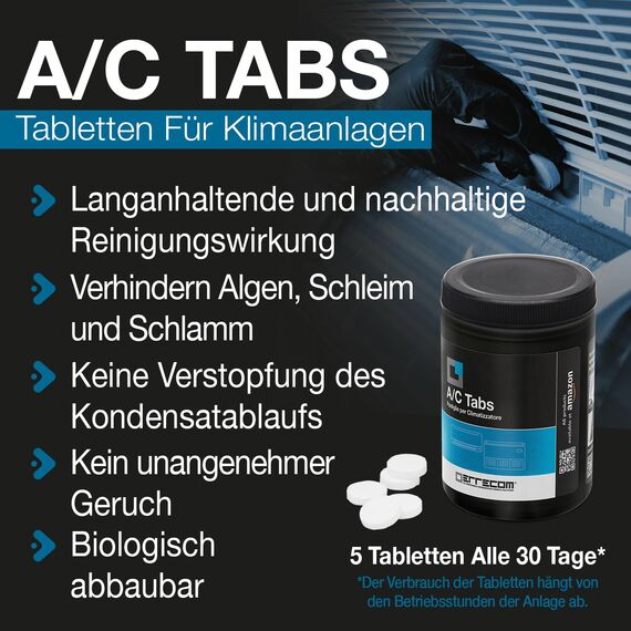 ERRECOM Klimaanlagen-Reinigungskit, enthält Evaporator Cleaner PRO Reiniger mit Pinsel aus harten Borsten, Wally Schutzhülle, A/C Tabs 40 lang wirkende Klimaanlagentabletten, Handschuhe