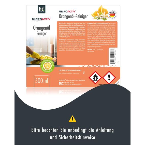 MICROACTIV Orangenöl Reiniger Konzentrat 4 x 500ml - Allzweckreiniger & Fettlöser mit frischem Orangenduft - Universalreiniger Made in Germany
