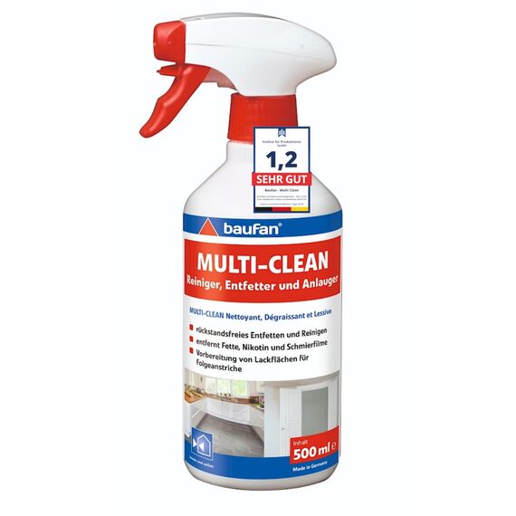 Baufan MULTI-CLEAN Reiniger, Entfetter und Anlauger 500ml - Fettlöser & Küchenreiniger, Multifunktions- und Malerreiniger, Entfernt Fett, Nikotin & Öl rückstandsfrei