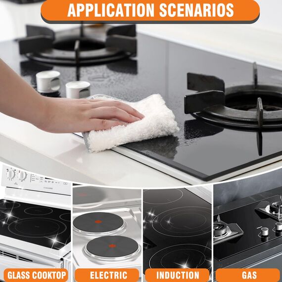 Meuvcol Ceranfeldreiniger Set, Glaskeramik Reiniger & Politur Nicht Scheuernd Für Cerankochfeld, Induktionsfeld, Backofen,induktionskochfeld,Herd Mit Ceranfeld Schwamm, Kochfeldschaber, glass (340ml)