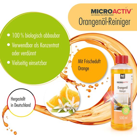 MICROACTIV Orangenöl Reiniger Konzentrat 2 x 500ml - Allzweckreiniger & Fettlöser mit frischem Orangenduft - Universalreiniger Made in Germany