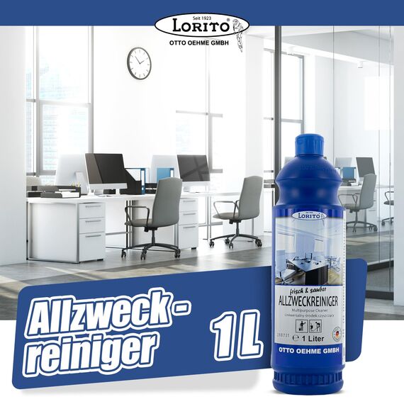 Lorito frisch & sauber Allzweckreiniger, 1 Liter Konzentrat, intensiver Allesreiniger, ohne Salmiak, für Reinigung aller Flächen, Hartböden, Wände und Fliesen