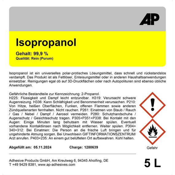 Isopropanol 99,9%, 5 L – Qualität: Rein (Purum), Reiniger, Entfetter und Lösungsmittel (1)
