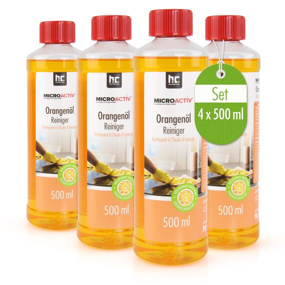 MICROACTIV Orangenöl Reiniger Konzentrat 4 x 500ml - Allzweckreiniger & Fettlöser mit frischem Orangenduft - Universalreiniger Made in Germany