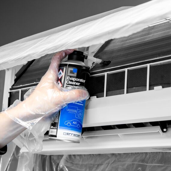 ERRECOM Klimaanlagen-Reinigungskit, enthält Evaporator Cleaner PRO Klimaanlagenreiniger mit Spenderpinsel aus harten Borsten, A/C Tabs 40 lang wirkende Tabletten für Klimaanlage, inkl. Handschuhe