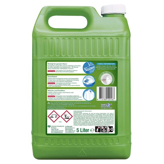 Dan Klorix Hygiene-Reiniger Grüne Frische mit Chlor 5L - Reiniger für Haus & Garten, hochwirksam gegen Bakterien, Viren, Keime & Schimmelpilze