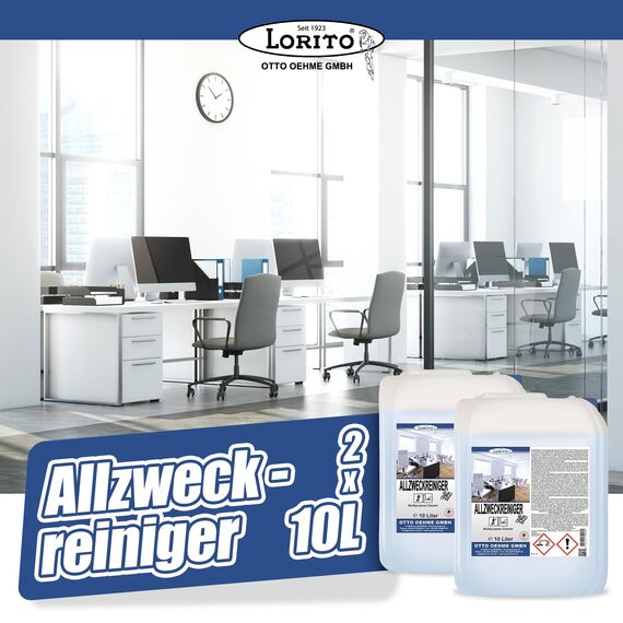 Lorito frisch & sauber Allzweckreiniger, 2x 10 Liter Konzentrat, intensiver und schaumstarker Allesreiniger für Reinigung aller Flächen, Hartböden, Wände und Fliesen