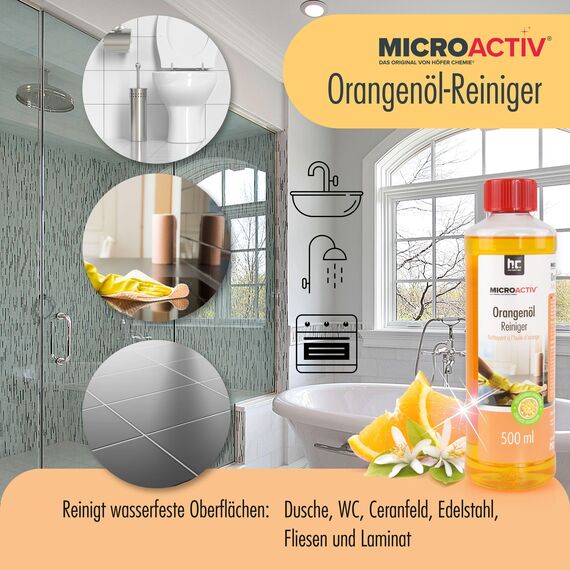 MICROACTIV Orangenöl Reiniger Konzentrat 4 x 500ml - Allzweckreiniger & Fettlöser mit frischem Orangenduft - Universalreiniger Made in Germany