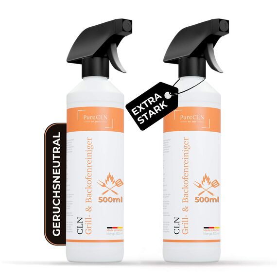 PureCLN Backofenreiniger Extra Stark - 2x 500ml Oven Cleaner - Backofenspray ohne Geruch - Intensiver Fettlöser & Grillreiniger gegen Verkrustungen - Ofenreiniger Backofenreiniger in Profi-Qualität