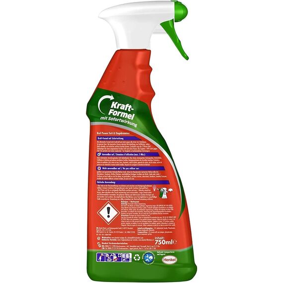 Bref Power gegen Fett und Eingebranntes, Fettlöser, (4er Pack 4 x 750 ml) Sprühflasche, für Küche, Kamin und Ofen