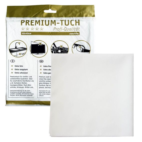 HOTREGA Küchenfronten-Reiniger Hochglanz 500 ml | Streifenfrei & pH-neutral | Für lackierte, foliert, glänzende Flächen | inkl. Premium-Microfasertuch