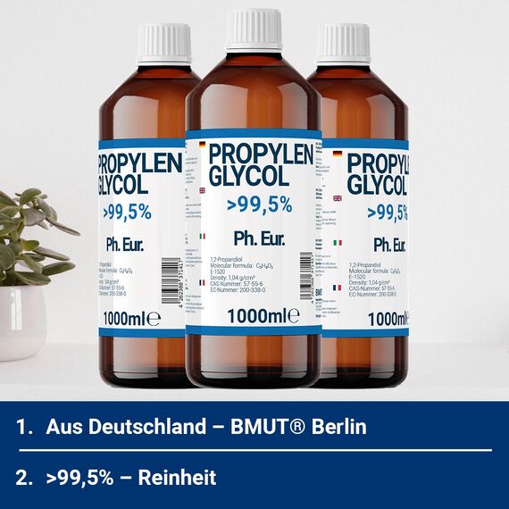 1000ml Propylenglycol in Pharmaqualität USP– vielseitig – hochrein | >99,5% | E1520