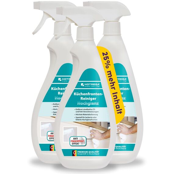 HOTREGA Küchenfronten Reiniger Hochglanz 2250 ml | pH-neutral, fettlösend & streifenfrei | Für lackierte, folierte & glänzende Oberflächen