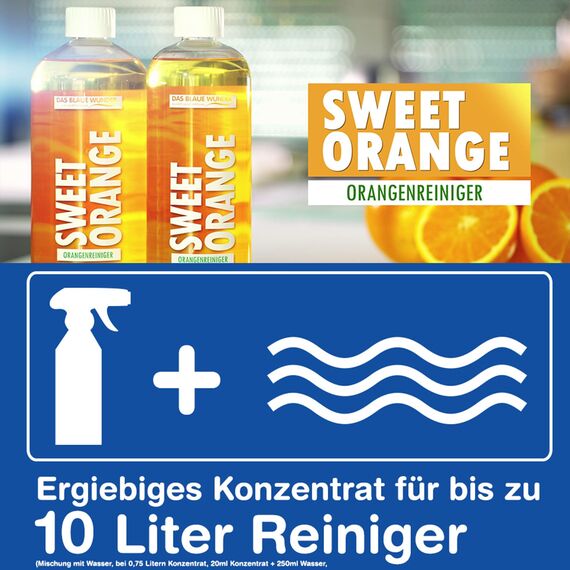 Das blaue Wunder Orangenreiniger Sweet Orange Konzentrat 750 ml | Universalreiniger | Fettlöser | Fleckenentferner | als Bodenreiniger, Badreiniger, Küchenreiniger | inkl. Sprühflasche