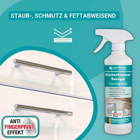 HOTREGA Küchenfronten-Reiniger Hochglanz 500 ml | Streifenfrei & pH-neutral | Entfernt Fingerabdrücke | Für lackierte, folierte & glänzende Flächen