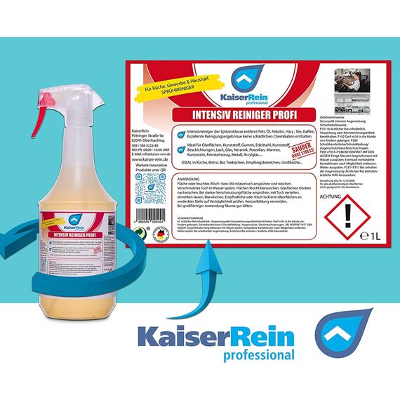KaiserRein Intensivreiniger Küchenreiniger - Profi Fettlöser Spray 3x 1L - Entfernt effektiv Fett und hartnäckige Verschmutzungen in der Küche, Gastronomie, Grill, Oberflächen