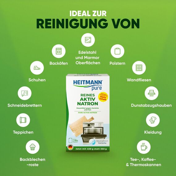 HEITMANN pure Reines Aktiv-Natron | Entfernt zuverlässig Fett, Gerüche und Flecken im ganzen Haushalt | 450 g