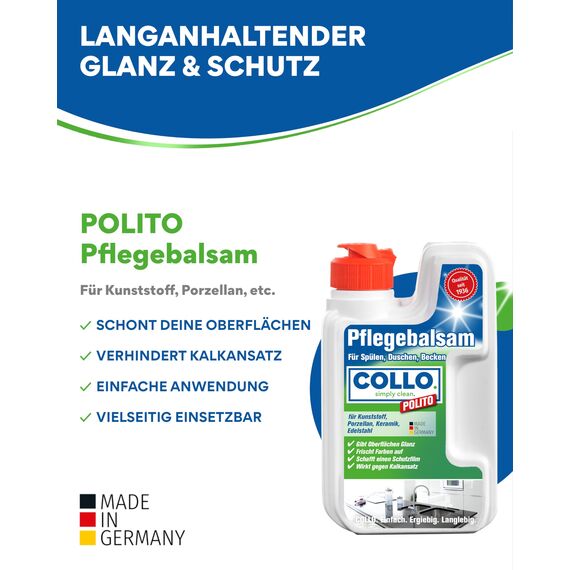 COLLO POLITO Premium Spülbeckenpflege 125 ml I Küchenreiniger Badreiniger I Glanz für Spül- & Waschbecken aus Granit, Edelstahl, Porzellan & Keramik